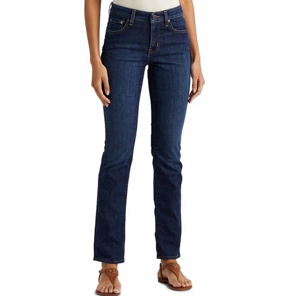 RALPH LAUREN Women’s Classic Straight Jeans Mid Rise Dark Blue Wash Size 4